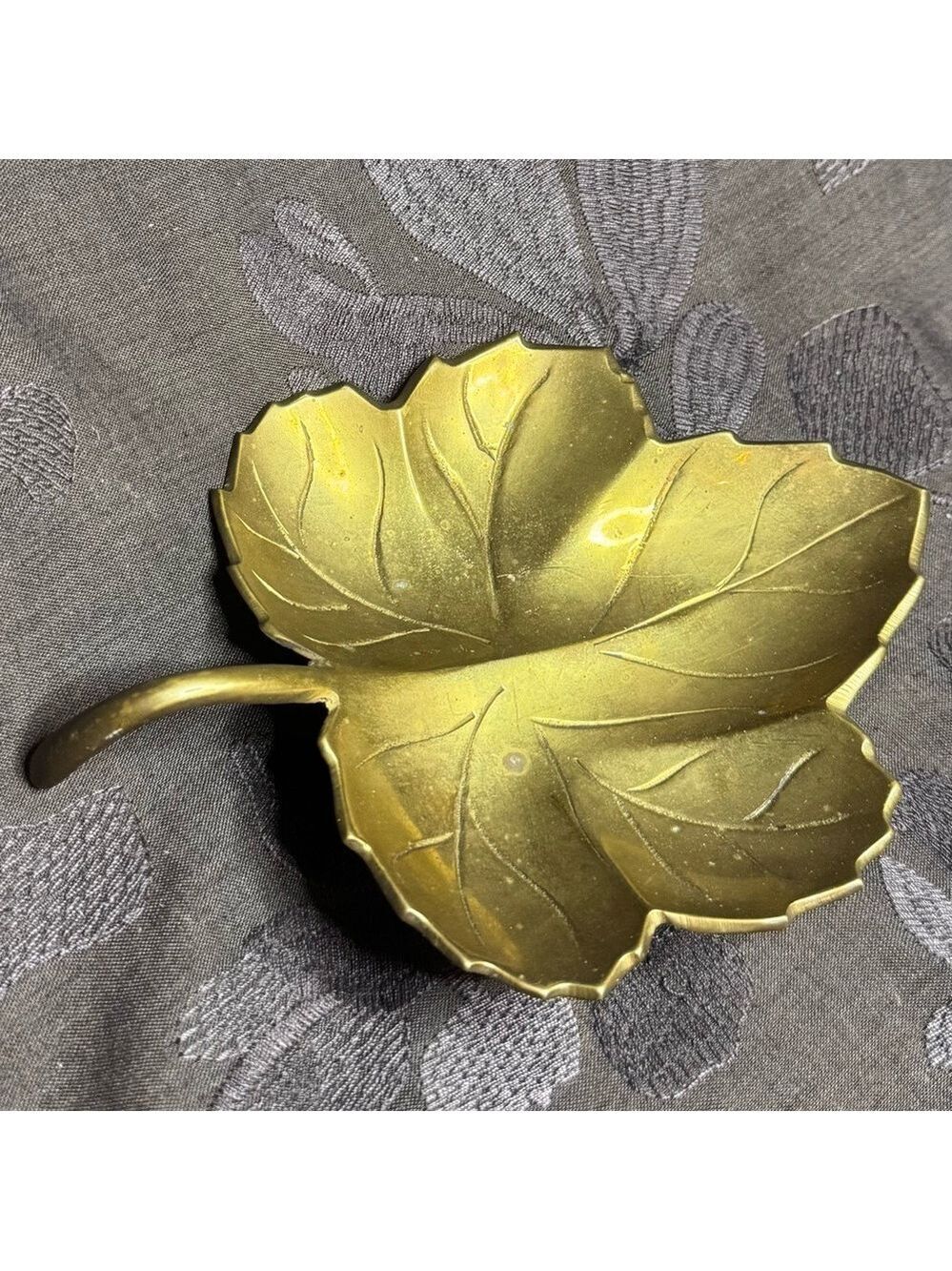 Vintage Solid Brass Leaf Dish – Mid-Century Modern Catchall (6.5”)